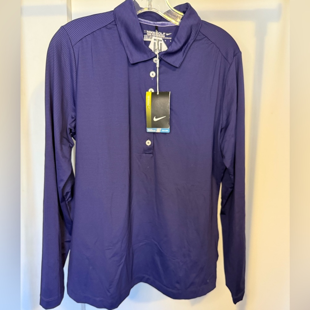 NWT Nike x Tiger Woods Women’s Long Sleeve Purple Striped Golf Polo Size Large